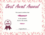Best Aunt Certificate