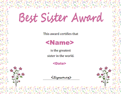 Best Sister Certificate
