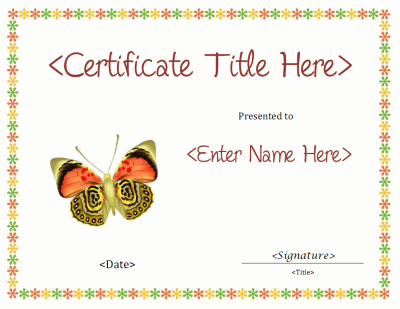 Butterfly Blank Certificate