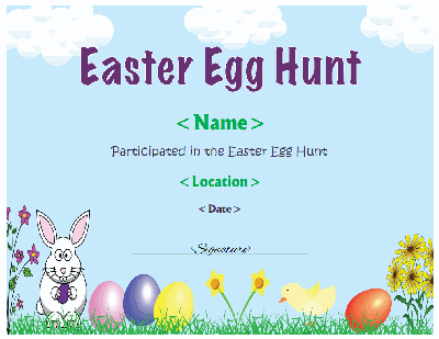 Easter Egg Hunt Certificate