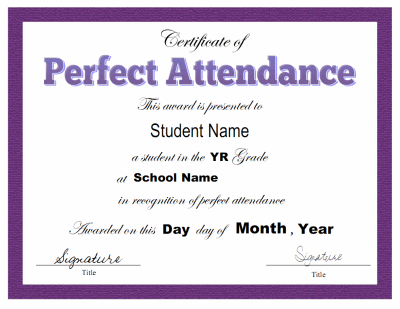 Perfect Attendance Certificate